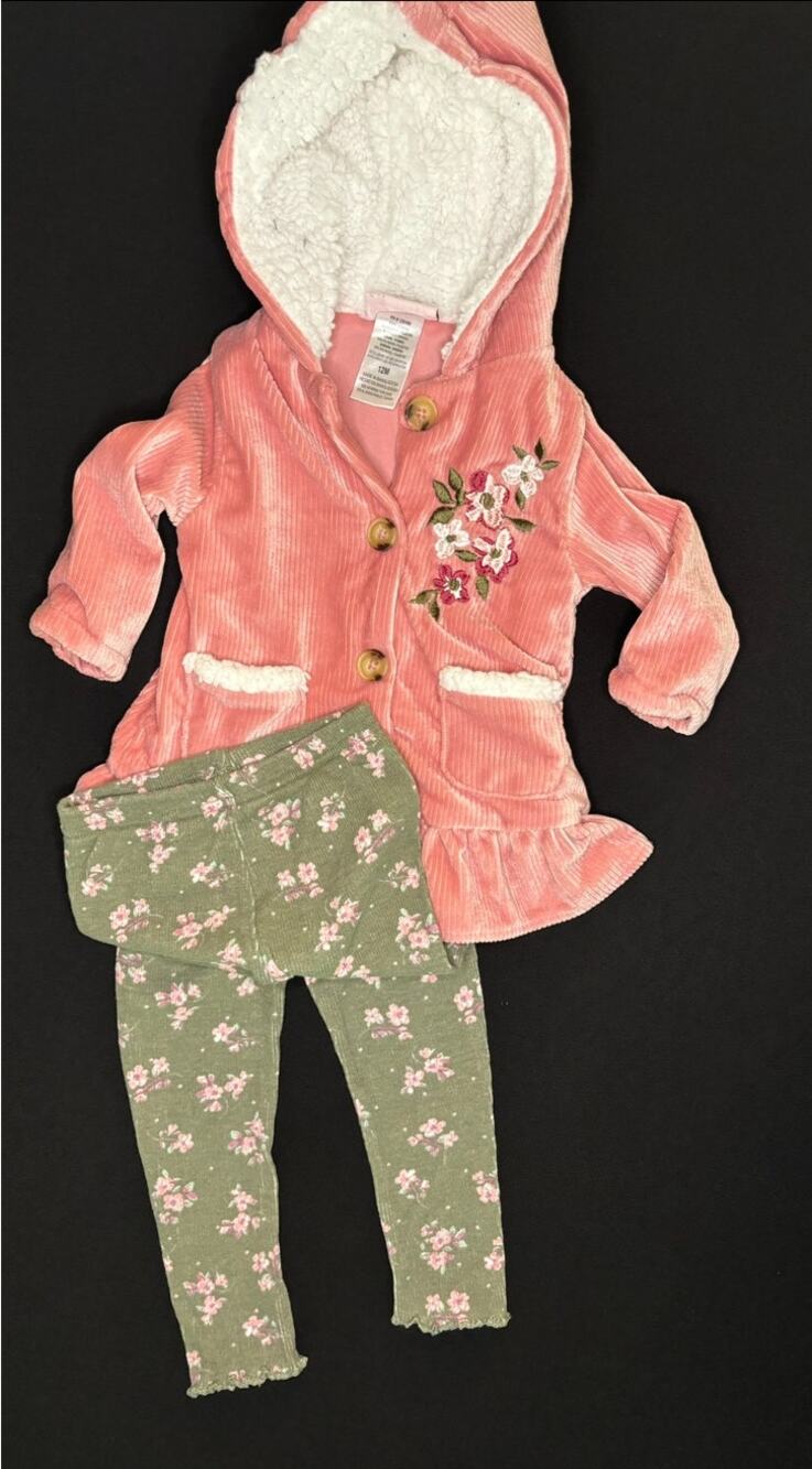 Size 12 month | Embroidered Jacket & Flower Leggings Pants | 2-piece Set